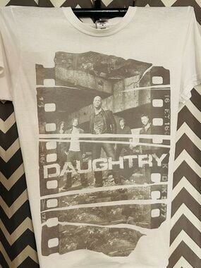 Daughtry Graphic Band Tee in White with Sepia Print